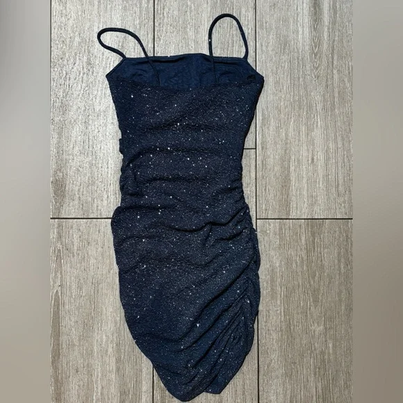 New Windsor Sparkling Navy Blue Ruched Mini Dress - Picture 4 of 7